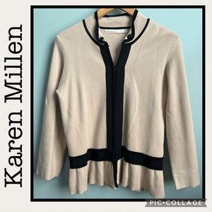 Karen Millen Tan Cardigan with Black Accent Size 4